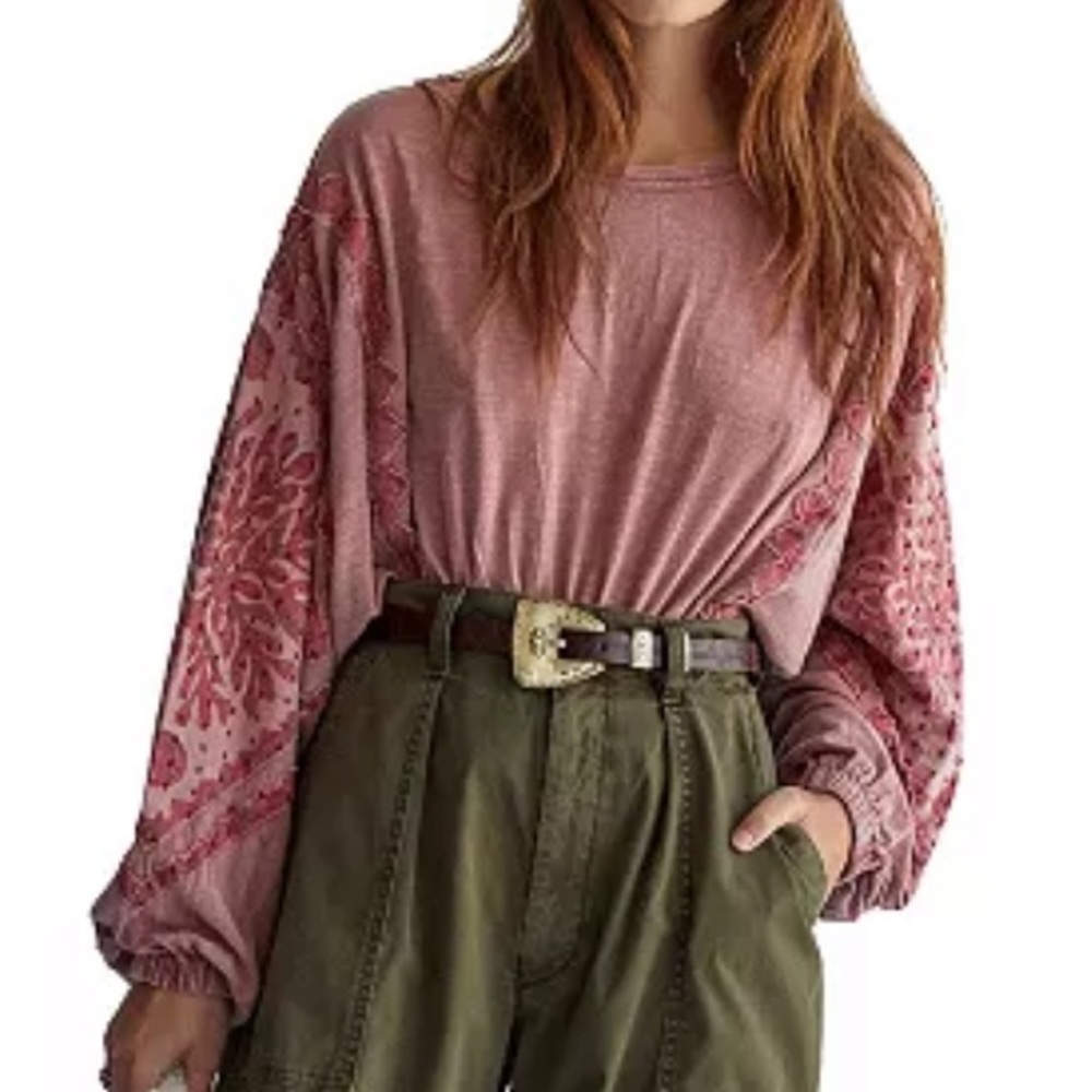 Free People Throwback Peasant Top Rose Blush Combo